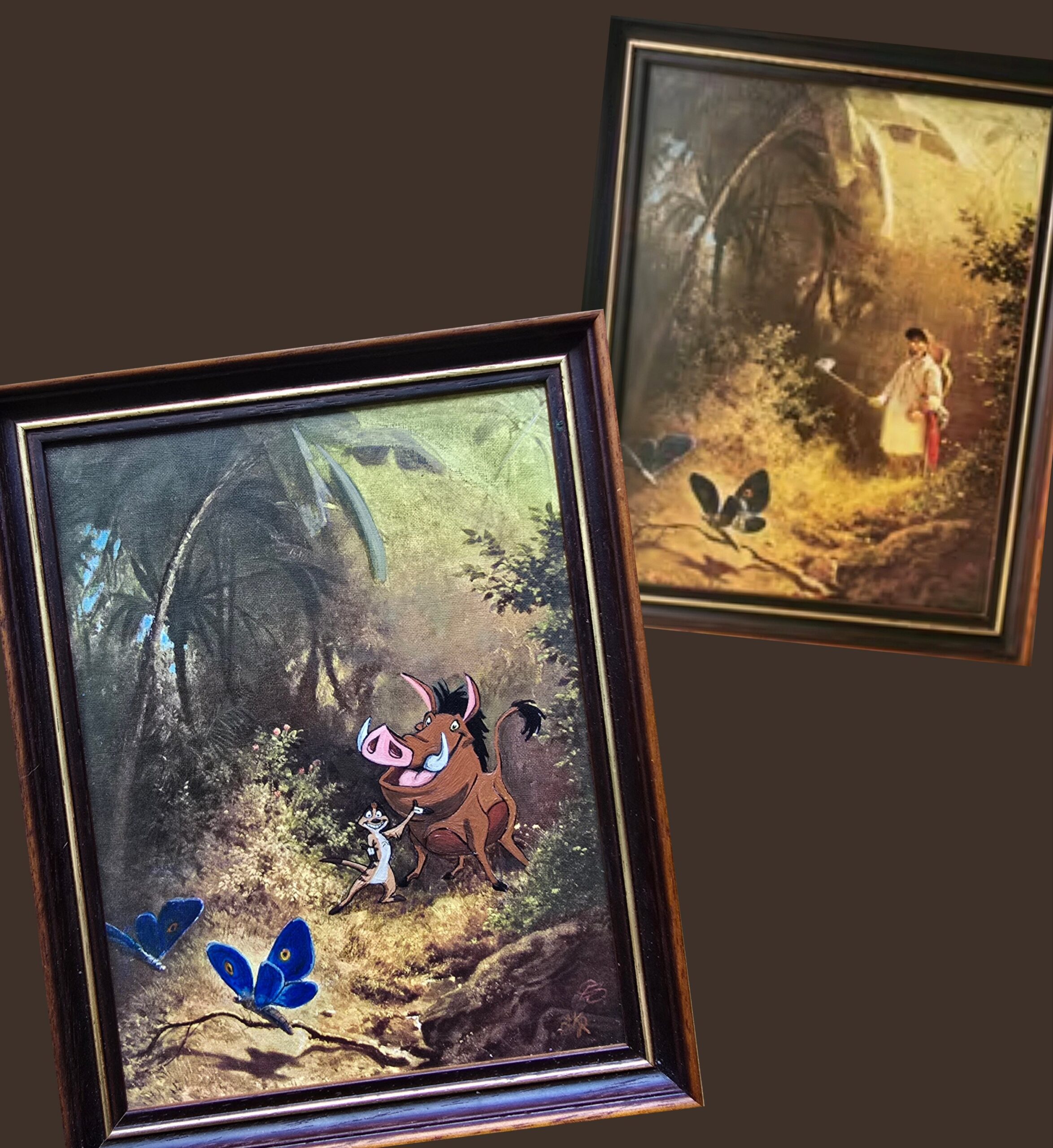 Verkauft - Timon und Pumba auf Insekten jagt - Original Upcycling Bild – Bild 3