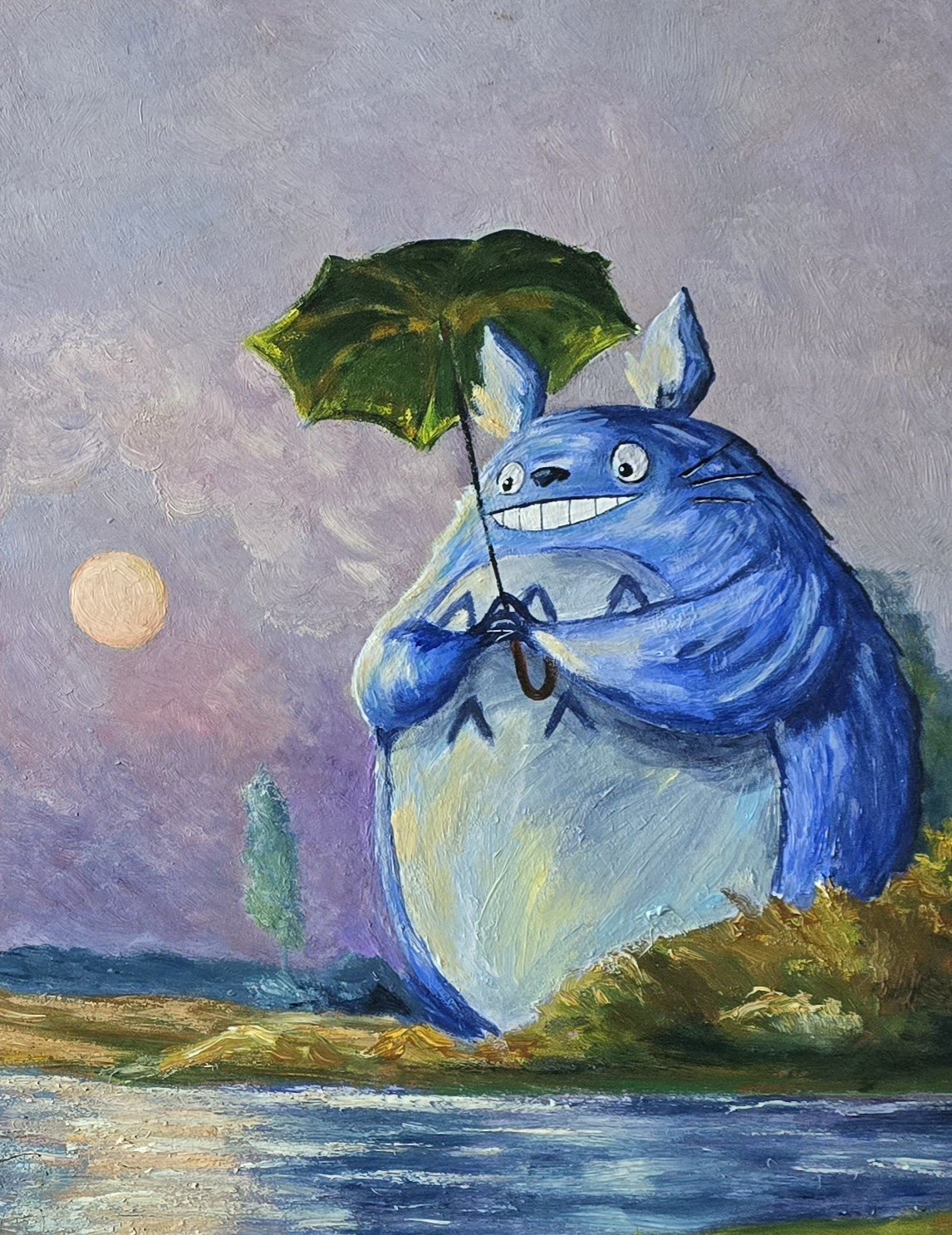 Verkauft - Totoro und der Fischer - Original Upcycling Bild – Bild 3