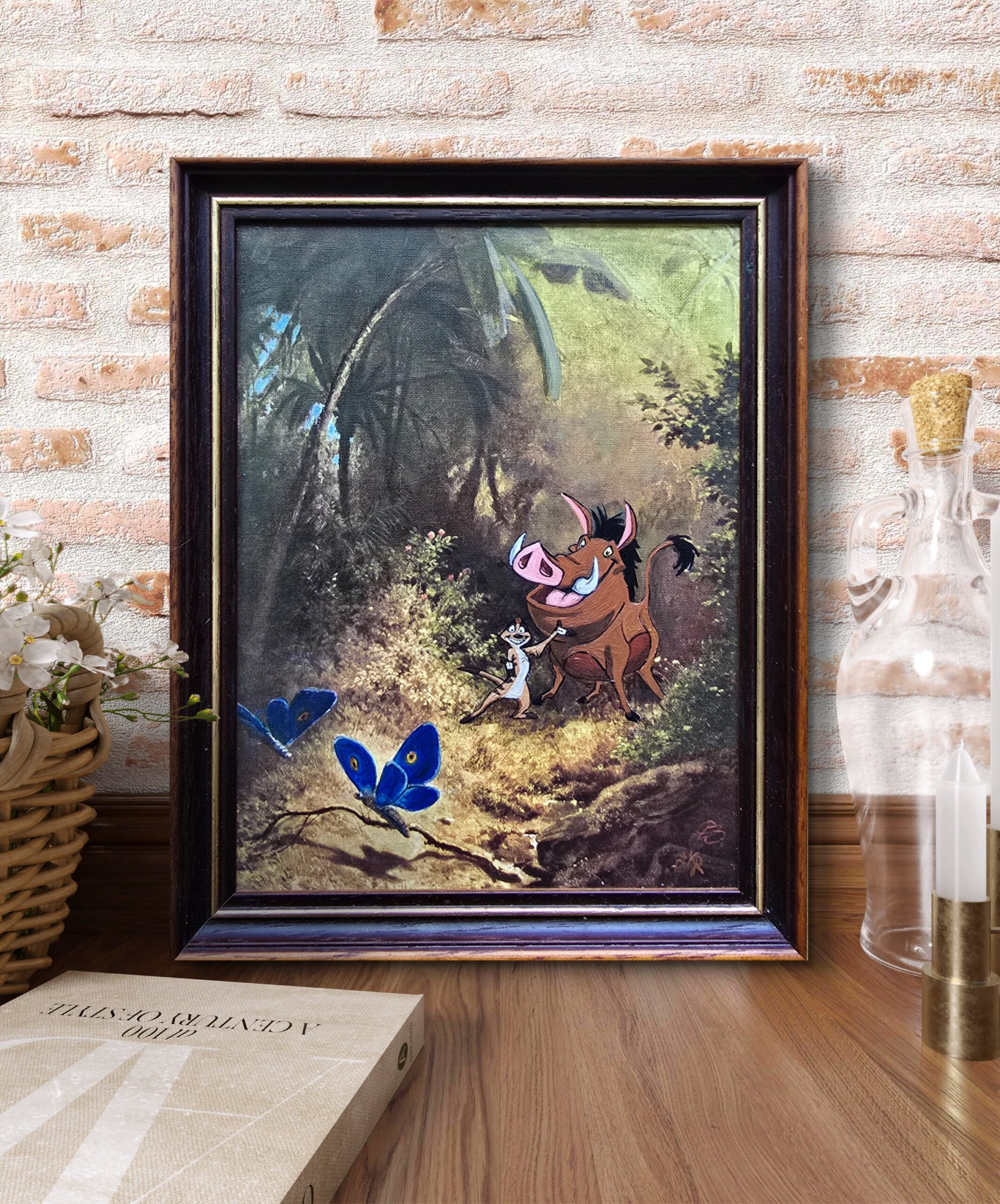 Verkauft - Timon und Pumba auf Insekten jagt - Original Upcycling Bild